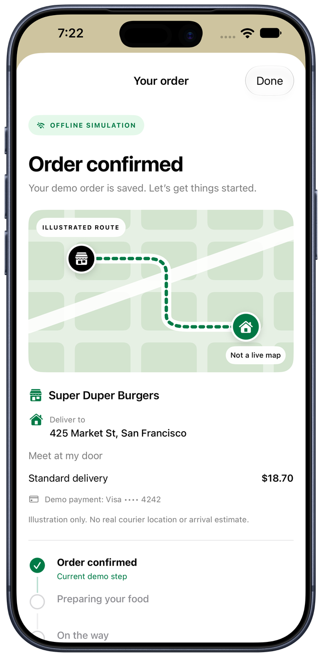 Offline simulation order confirmation