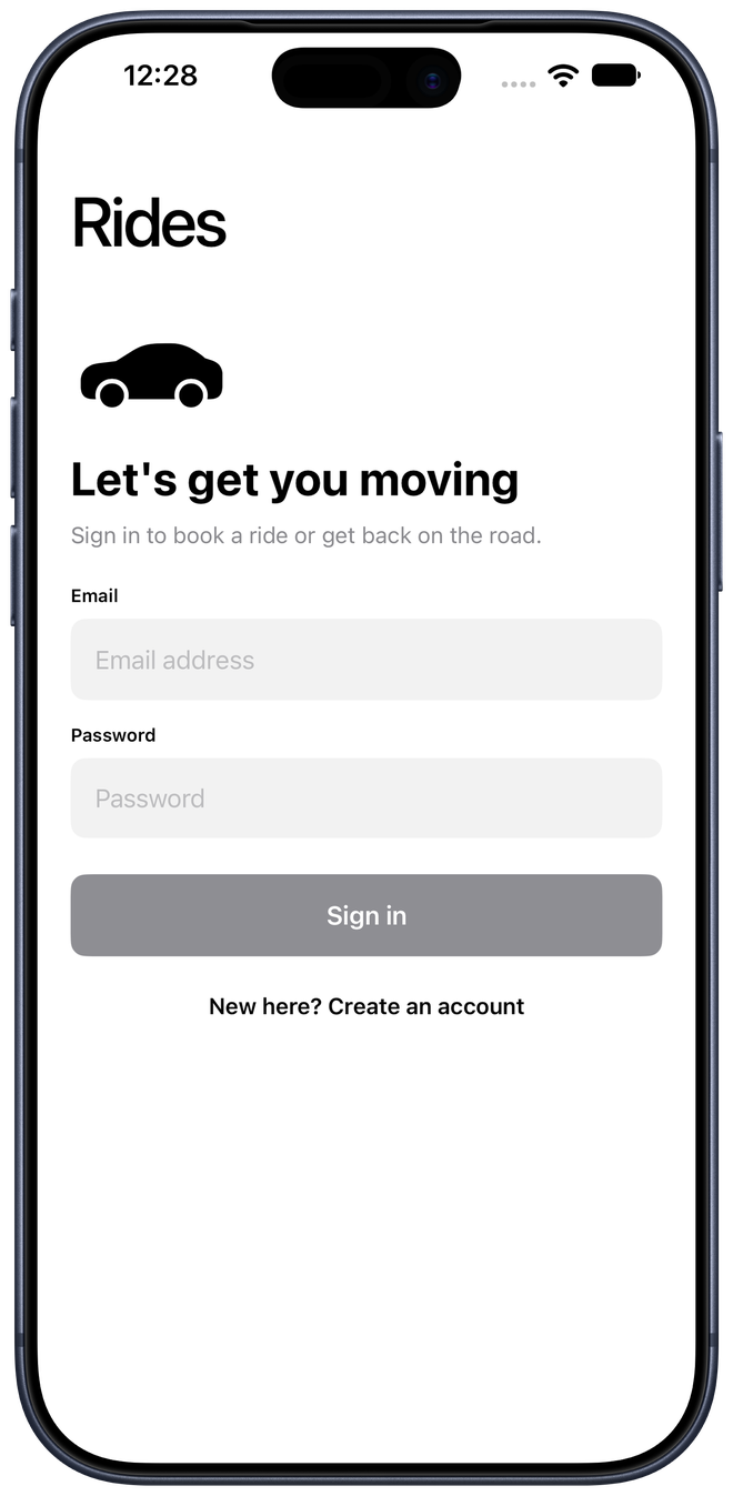 Email and password sign-in screen after sign out